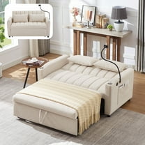 Infirleo Loveseat Sleeper, 3 In 1 Convertible Sleeper Sofa Bed with USB Ports, Cup Holders, 360°Swivel Phone Holder and Side Pockets for Living Room, Beige