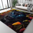 thumbnail image 3 of Area Rugs 3 X 5 ft Rug for Living Room Soft Non Slip Rug Low Pile Animals Leopard Autumn Leaves Nature Printed Area Rugs Bedroom Farmhouse Dining Room, Home Decor Indoor Black Colorful, 3 of 7