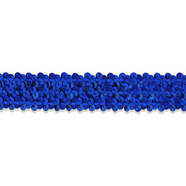 Bordure Extensible à Sequins 3 Rangées 1 1/4 Pouce, Las Vegas 3 Styles, Bleu Royal, 6 YD