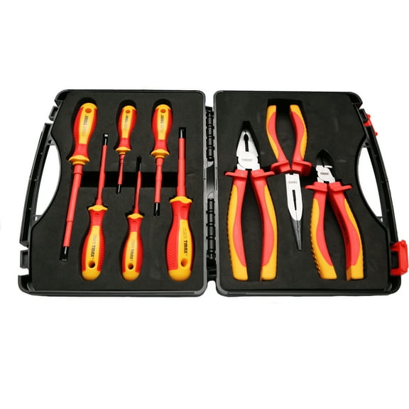 TMAX 9 pc 1000V VDE Insulated Electrician Tool Set with Pliers (8 Inch Linesman, 8 Inch Long-Nose and 6 Inch Diagonal), Screwdriver Set