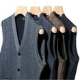 thumbnail image 3 of Oplxuo Sweater Vest for Men Warm Fleece Lined Button V Neck Sleeveless Cardigan Knitted Winter Waistcoat, 3 of 7