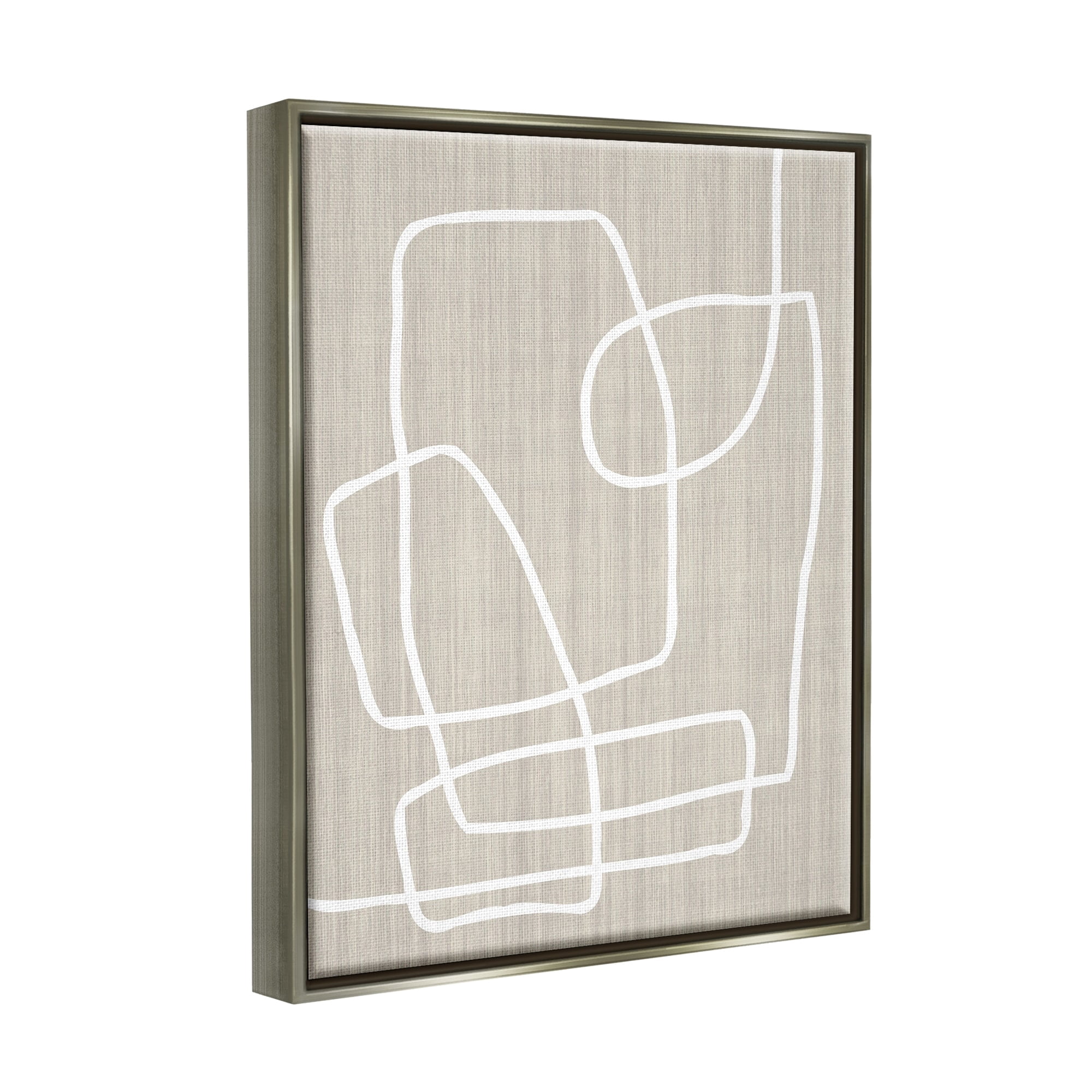 Stupell Industries Contemporary White Line Shapes Minimal Grain Design Luster Gray Framed Floating Canvas Wall Art, 16x20, by Alpenglow Workshop
