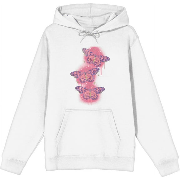 Spray Paint Butterfly Adult White Long Sleeve Hoodie-Medium
