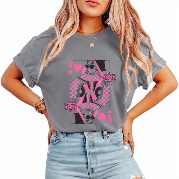 Classic Q Card Queen Trendy Retro Women's Graphic Tee Crew Neck Short Sleeve Statement Shirt