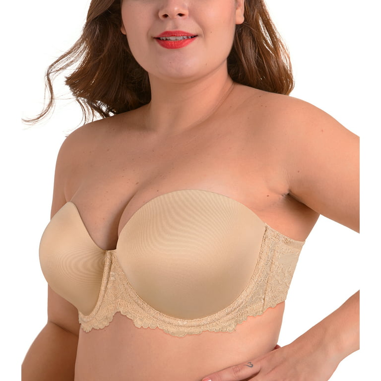Exclare Women's Multiway Strapless Lace Bra Full Figure Underwire Contour  Beauty Back Plus Size Bra(Beige,36DDD) 