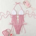thumbnail image 6 of Hduncf Women's 2 Piece Tankini Sets Halter Swimsuits Textured Backless Tie Side Bathing Thong Bottoms Swimsuit Pink M, 6 of 7