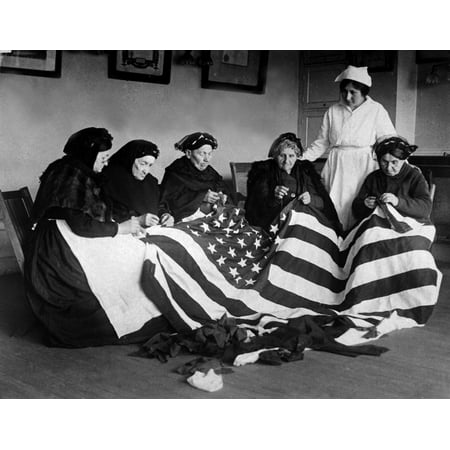 Patriotic Elderly Immigrant Women Making A Flag During World War I They Are From Eastern Europe Countries Of Hungary