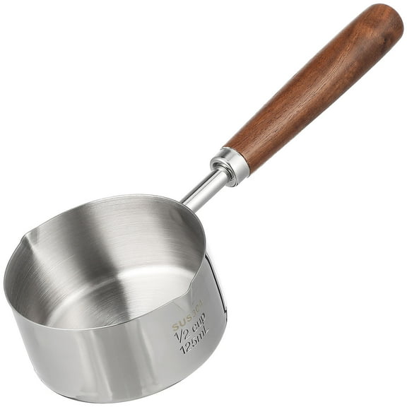 BESTOYARD Small Saucepan with Two Pour Spouts Stainless Steel and Wood Compact for Kitchen Use