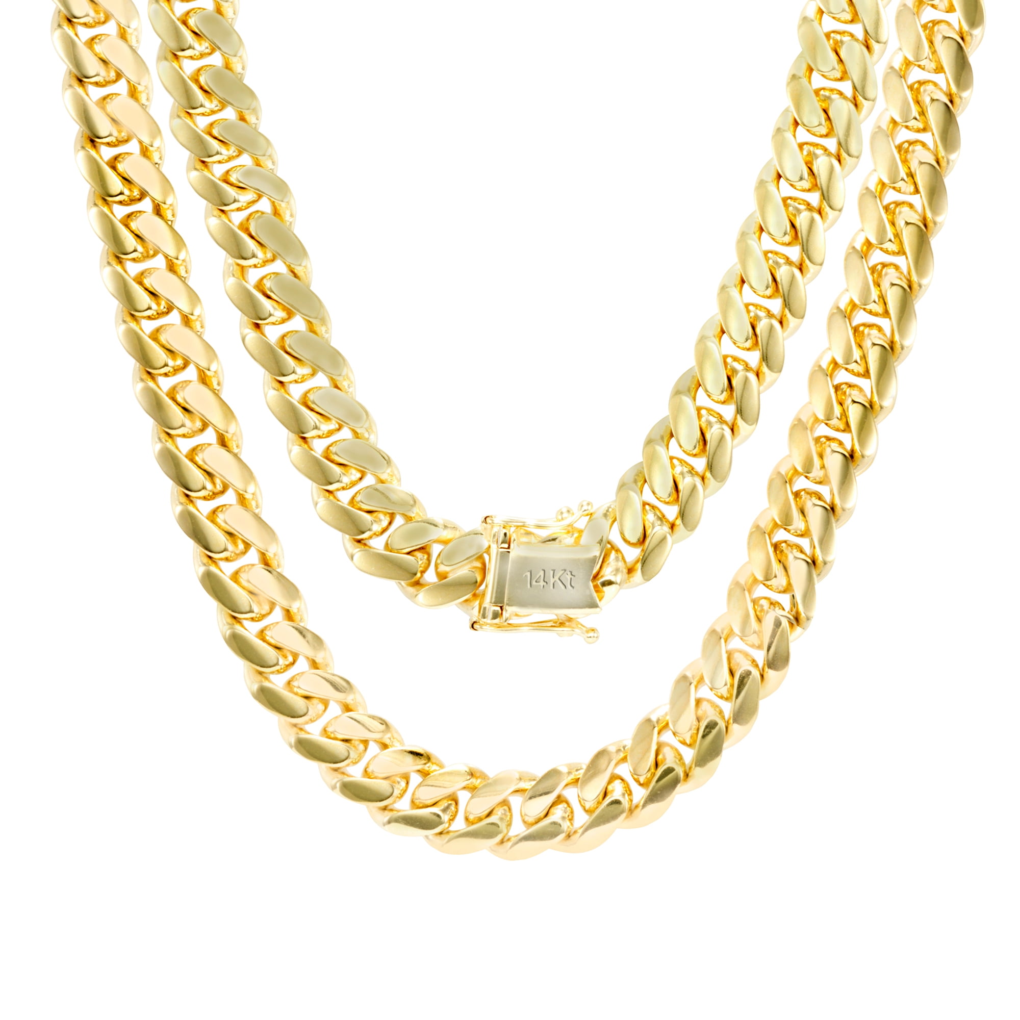 Nuragold - 14K Yellow Gold Solid Mens 8mm Miami Cuban Link Chain