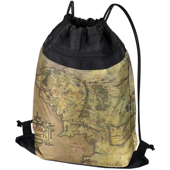 The Lord of the Rings Map of Middle Earth-Drawstring Backpack Sports Bag Sackpack 17" x 13", Perfect for Gym, Yoga or Practice