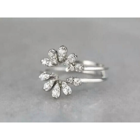 1.10 Ct Round Cut White Lab-Created Enhancer Wrap Ring Guard 14K White Gold Plated