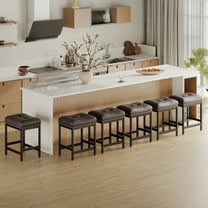 EOP Modern Counter Height Bar Stools Set of 6, Backless PU Leather Kitchen stools, Saddle Bar Chairs for Kitchen Counter, Dining Room, Cafe, Brown