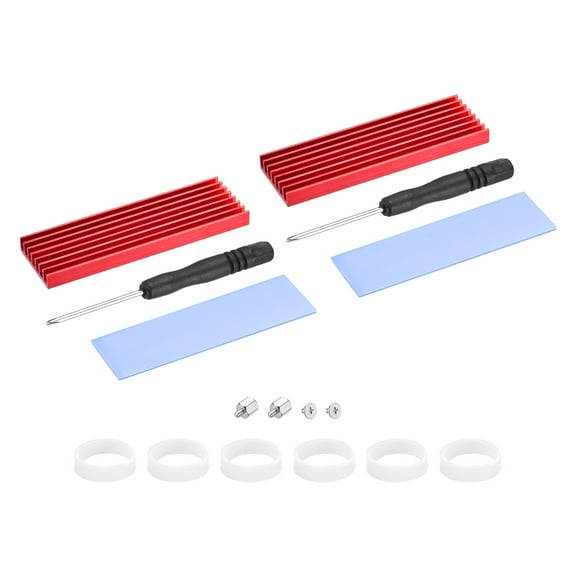 Uxcell 2 Pack M.2 2280 Nvme SSD Heatsink Cooler Alloy Aluminum w Screwdriver Kit,1mm Thermal Pad,70*22*6mm, Red