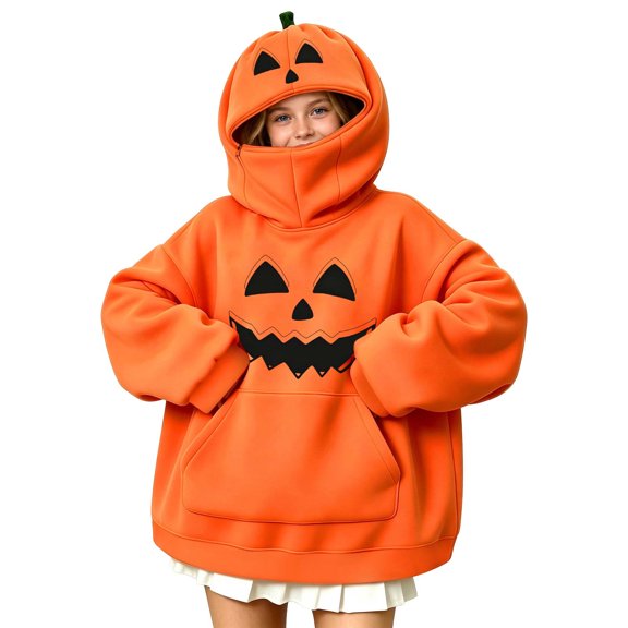Halloween hoodie for kids, cute pumpkin hoodie for boys and girls, Long Sleeve Pullover Hooded Top with Front Pocket, Halloween out for kids