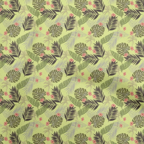 oneOone Georgette Viscose Yellow Fabric Tropical Leaf Sewing Material Print Fabric By The Yard 42 Inch Wide