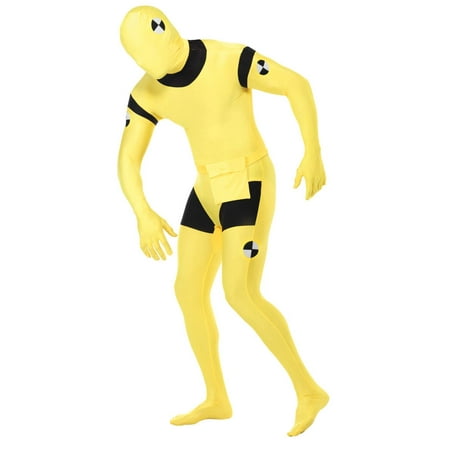 Yellow and Black Crash Dummy Skin Suit Men Adult Halloween Costume -
