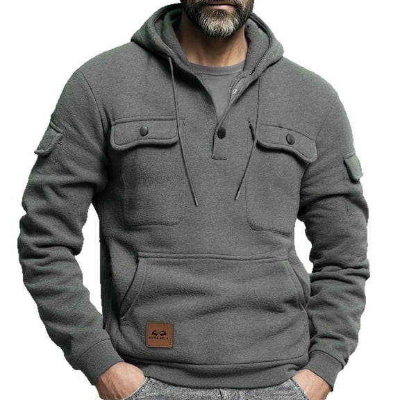CQONEPT Sweatshirts for Mens Dressy Casual Fleece Hoodies Winter Clothes Going Out Pullover with Pockets Dark Gray XL