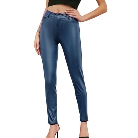 

Blotona Women PU Leather Pants Black Sexy Stretch Bodycon Trousers Women High Waist Long Casual Pencil Pants Plus Size S-3XL