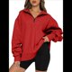 thumbnail image 1 of Sudadera de Entrenamiento de con Media Cremallera para Mujer, de Gran Tamaño, de Larga, Color Liso, con Hombros Caídos. Rojo L, 1 of 5