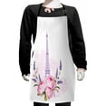 thumbnail image 1 of Floral Kids Apron, Paris Romantic Graphic of Eiffel Tower and Flowers Spring Blooming, Boys Girls Apron Bib with Adjustable Ties for Cooking Baking Painting, Lavender and Multicolor, by Ambesonne, 1 of 2