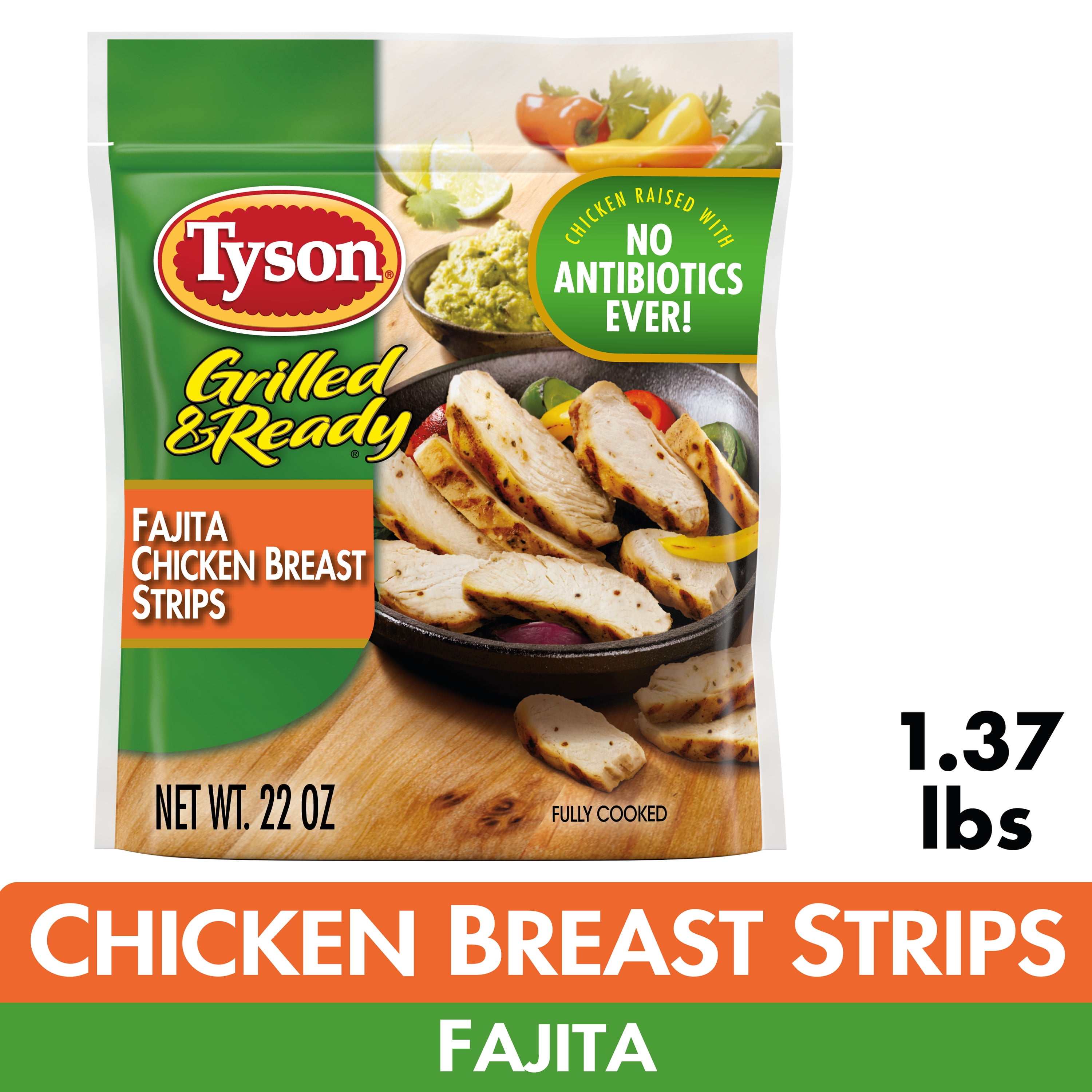 Tyson Grilled & Ready Fajita Chicken Breast Strips, 1.37 lb Bag (Frozen)