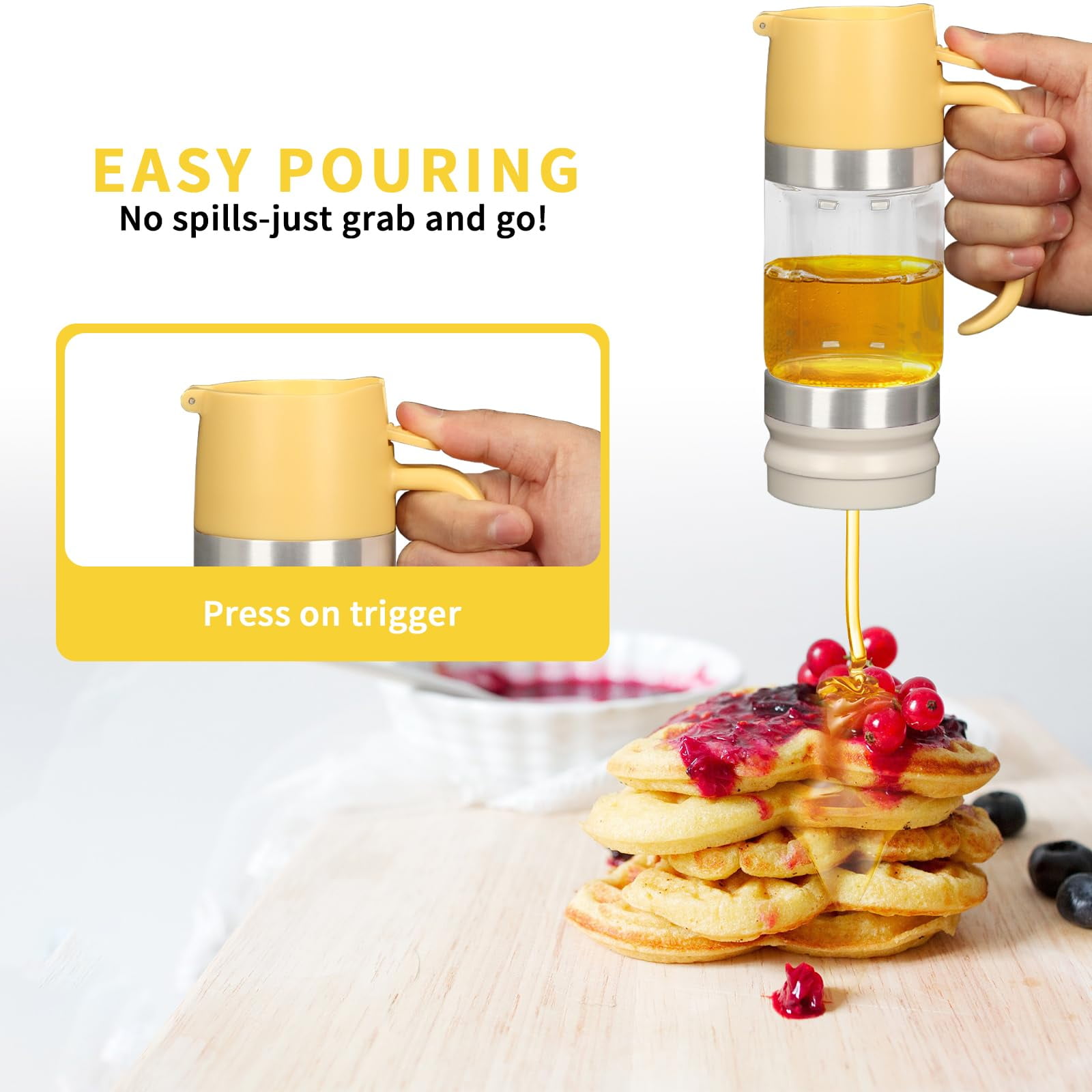 Honey Dispenser No Drip with Base, 11.83OZ Glass Honey Jar pot with Handle, Syrup Dispenser for Coffee or Tea, Mess Free Honey Dispenser for Honey and Syrup, Honey Container
