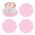 thumbnail image 1 of Juego de 4 Posavasos de Ganchillo Hechos a Mano, Manteles Individuales Redondos de Algodón de 4 Pulgadas/10cm, Manteles de Encaje Vintage [Rosa], 1 of 1