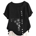 thumbnail image 4 of Ruyang Teen Girls Cotton Linen Tops Cute Print Button Down Crewneck T Shirt Summer Loose Lightweight Outdoor Casual Short Sleeve Shirts, 4 of 9