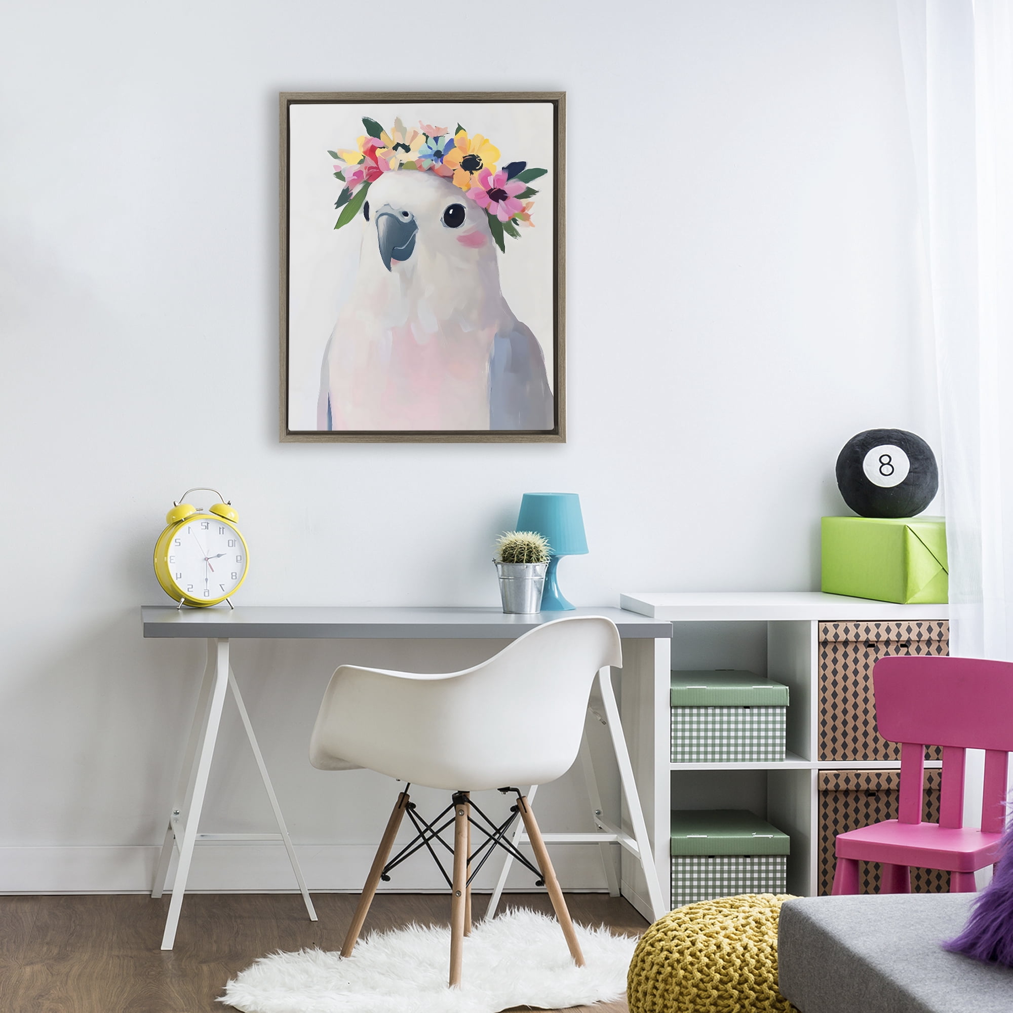 Stupell Industries Flower Crown Dove Brown Framed Floater Canvas Wall Art, design by The Prints Vibe