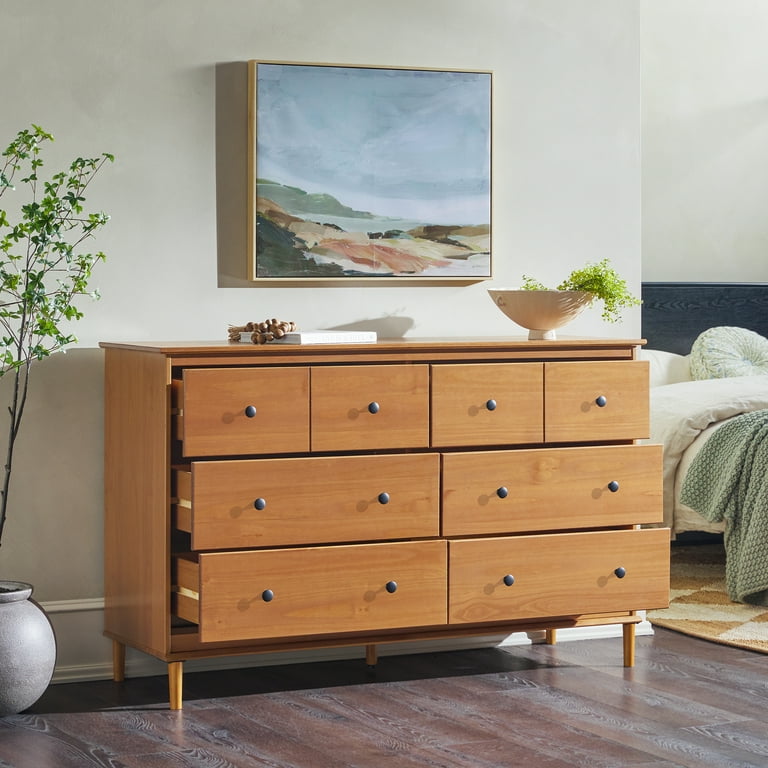 Walker Edison Mid Century Modern 6 Drawer Solid Wood Dresser Caramel