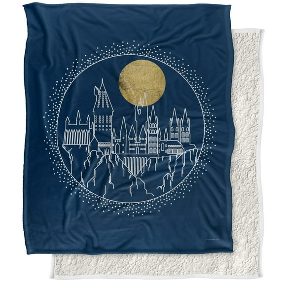 Harry Potter Blanket, 50"x60", Hogwarts Full Moon Line Art Silky Touch Sherpa Back Super Soft Throw Blanket