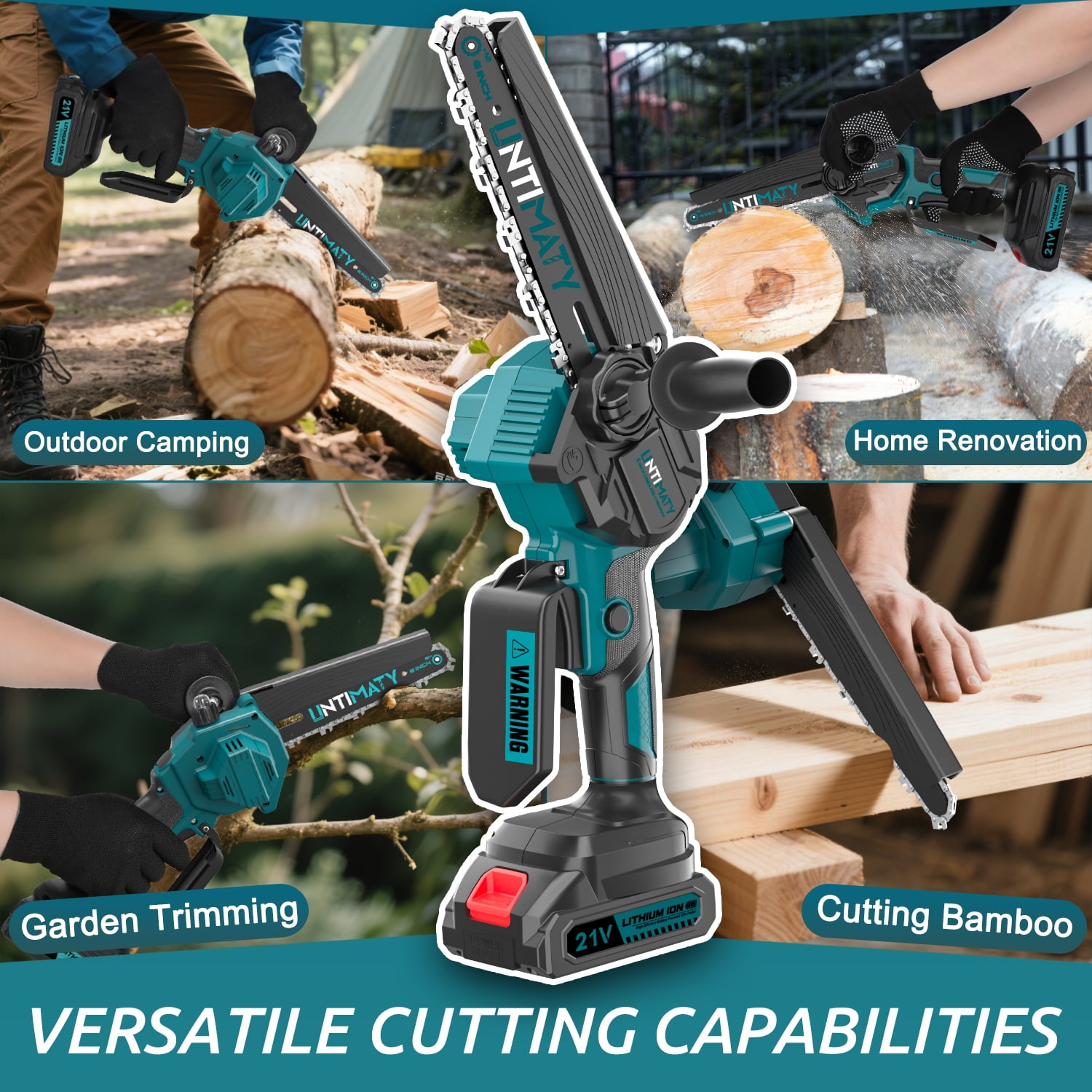 UNTIMATY Mini Cordless Chainsaw 6 inch Small Electric Chainsaw Battery Powered Hand Held Pruning Chainsaw for Wood Cutting and Tree Trimming, Blue