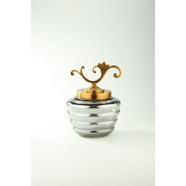 CC Home Furnishings 10" Silver Hand Blown Glass Jar with Gold Lid