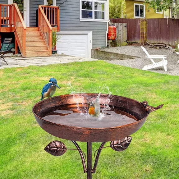 Garden Metal Bird Bath Bowl with Prongs Base Stake, Vintage Bird Baths for Outdoors Cast Iron Birdbath Standing Bird Feeder Bath