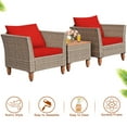 thumbnail image 4 of Patiojoy 3 Piece Outdoor Rattan Sofa Set Wicker Conversation Furniture Set with Red Cushions, 4 of 9