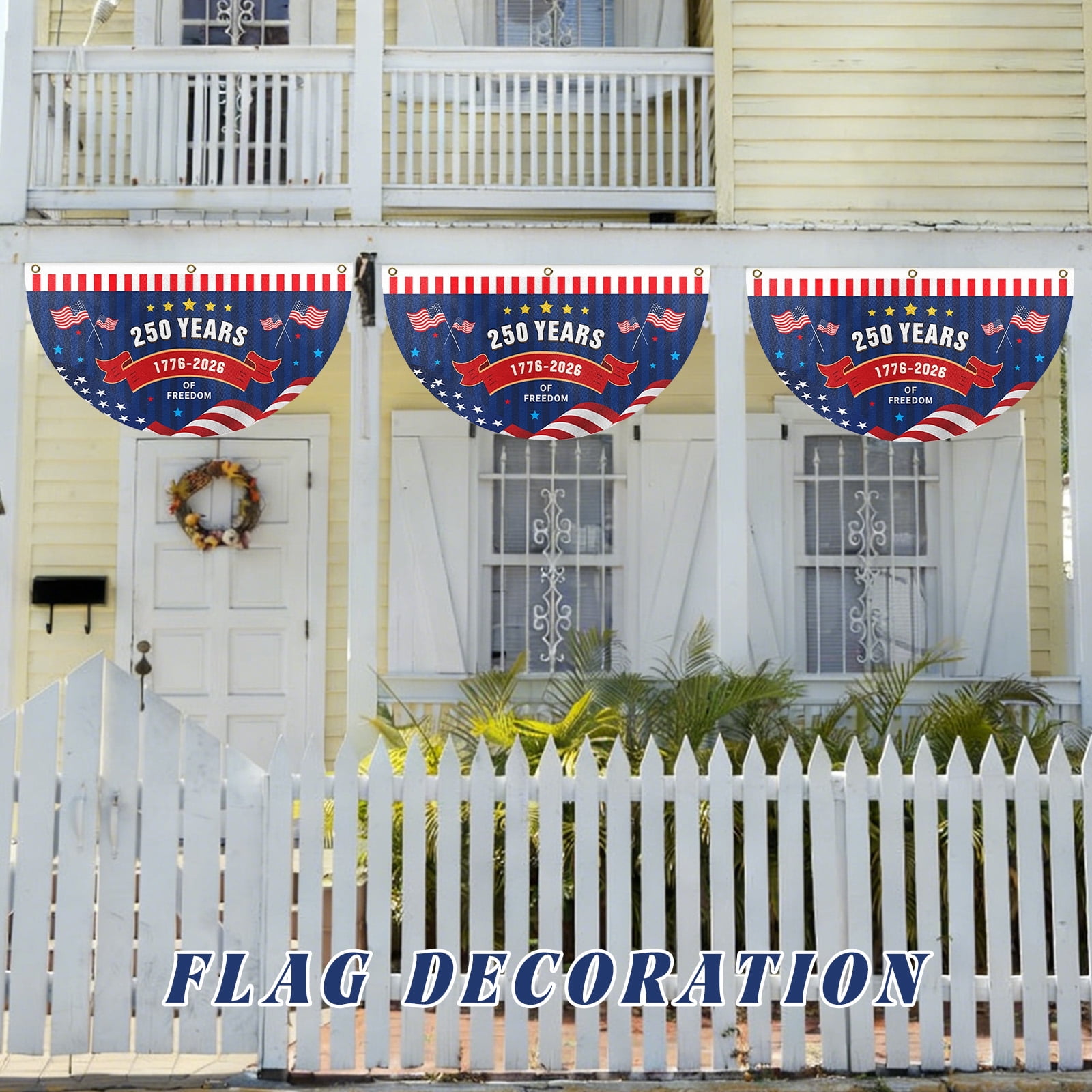 4th of July USA Flag Semi-Circular 250th Anniversary, Outdoor Semi-Circular American Flags for Independence Day, Patriotic Half Round USA Banner for Home Decor