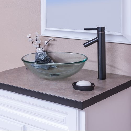 Topia Clear Glass Circular Vessel Bathroom Sink With Faucet Walmart Com Walmart Com