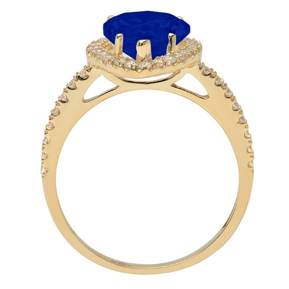 2.38 ct Pear Cut Simulated Blue Sapphire Halo Engagement Ring for Women in 18K Yellow Gold