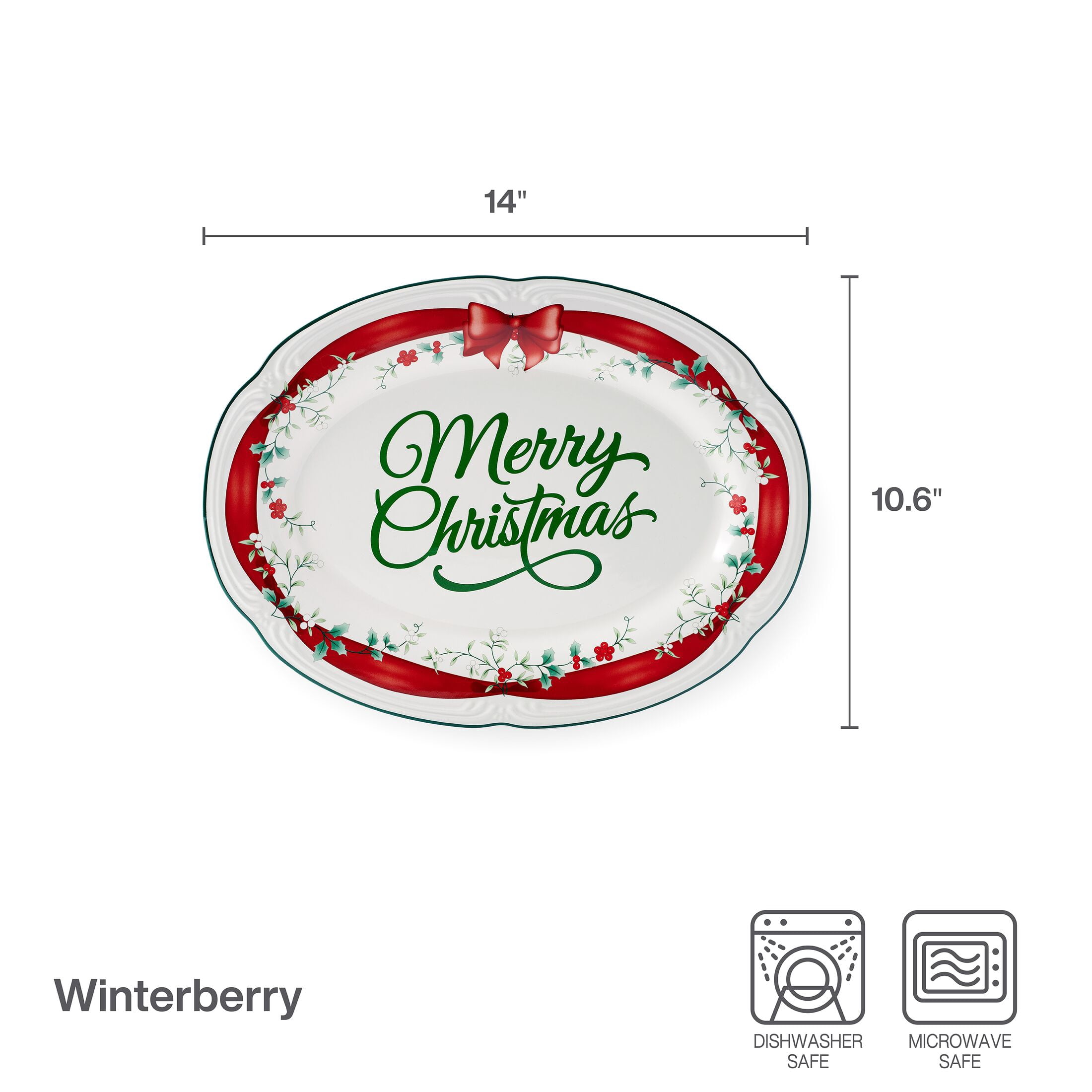 Pfaltzgraff Winterberry Stoneware 14 in Platter Red Ribbon