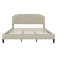 thumbnail image 6 of Modern Linen Curved Upholstered Platform Bed , Solid Wood Frame , Nailhead Trim, Cream (King), 6 of 7
