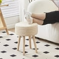 thumbnail image 3 of Round Ottoman Footstool Natural Seagrass Foot Stool Pouf Ottomans with Solid Wood Legs Hand Weave Hyacinth Footrest Step Stool for Living Room Balcony Garden Natural & Beige, 3 of 8