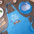 thumbnail image 7 of AOWOO 2 Pcs Kids Chef Apron and Hat Set, Adjustable Children's Cooking Apron for Baking Painting Play, Blue Role Play Costume Dress Up Toy Gift for Toddler Boy Girl, 7 of 7
