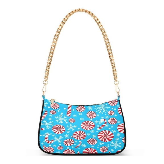 Ryvnso Christmas Candy Snowflakes Womens Chain Shoulder Bag Tote Handbags Clutch Hobo Purse with Zipper for Travel