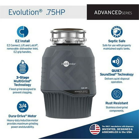 InSinkerator - Evolution Series 3/4 HP Continuous Feed Garbage Disposal without Power Cord - Gray - Gray