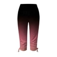 thumbnail image 4 of 2DXuixsh Leggings pour Femmes, Leggings d'Été à Imprimé Dégradé, Mode Décontractée, Style Resort, Pantalons Raccourcis à Cordon, Rouge Melon D\'eau, Taille P, 4 of 5