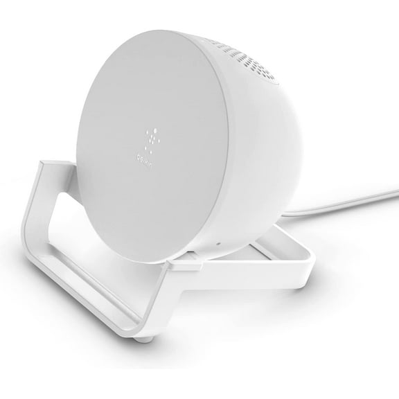 Belkin Quick Charge Wireless Charger Bluetooth Speaker - Qi-Certified Charger Stand for iPhone, Samsung Galaxy & More - Charge While Listening to Music, Streaming Videos, & Video Calling - White