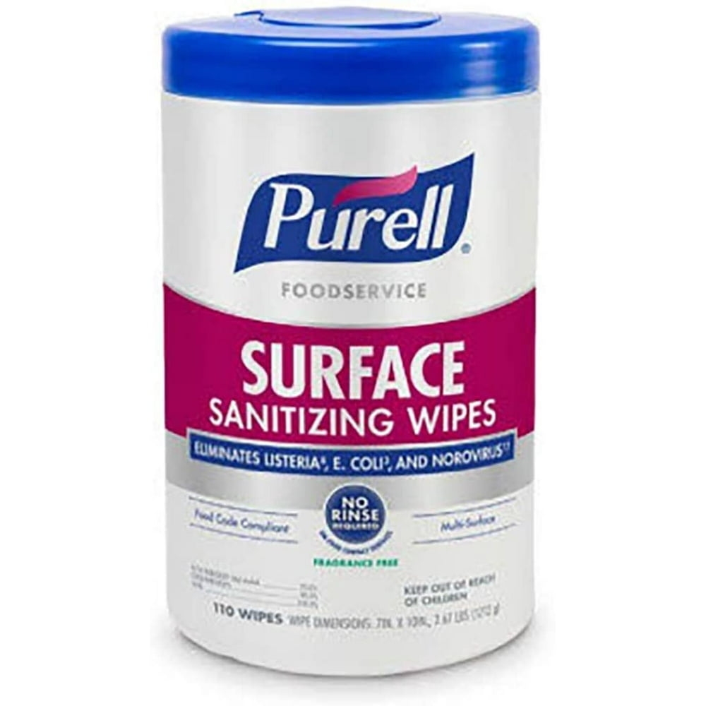 Purell Surface Sanitizing Wipes. Eliminates Listeria, E. Coli, and