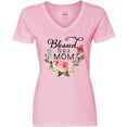 thumbnail image 3 of Inktastic Blessed to Be a Mom with Pink Flowers Women's V-Neck T-Shirt, 3 of 5