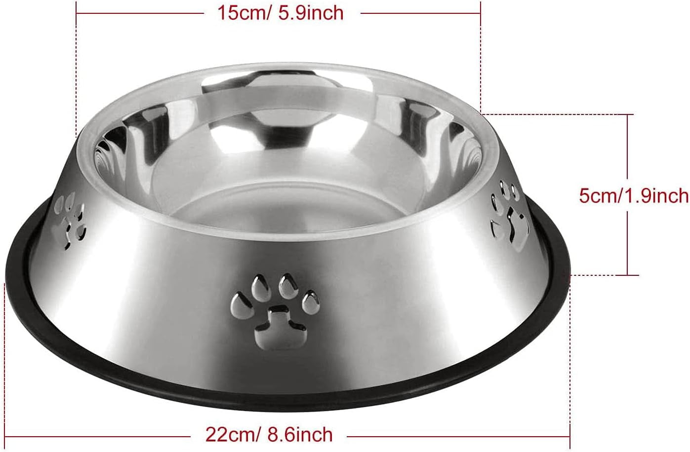 Kiibsot 2 Pack Stainless Steel Dog Bowls, Dog Feeding Dishes, Anti-Turn Over Pet Food Bowls with Rubber Base, Small Medium Large Pet Feeder for Food and Water
