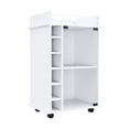 thumbnail image 2 of White Bar Cart with Four Locking Wheels and Metal Rail / Enhances Dining Room Utility, 2 of 5